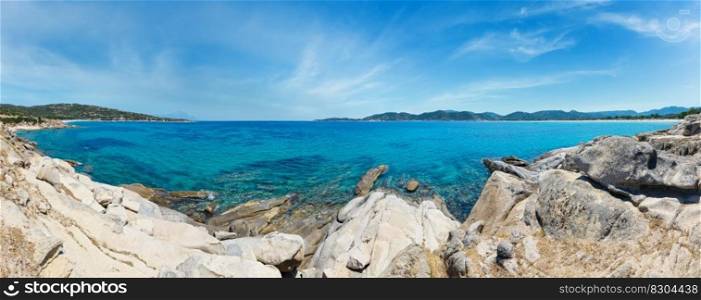 Summer sea scenery with aquamarine transparent water. View from shore  Sithonia, Halkidiki, Greece .