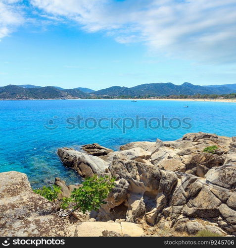 Summer sea scenery with aquamarine transparent water. View from shore  Sithonia, Halkidiki, Greece .