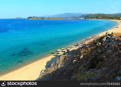 Summer sea top view with Trani Ammouda beach (Ormos Panagias, Halkidiki, Greece).