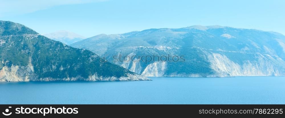 Summer sea view from Assos village coast (Greece, Kefalonia, Ionian Sea). Panorama.