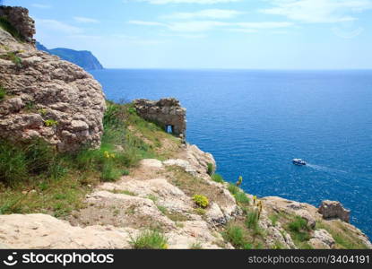 Summer sea view from Genoese fortress on coast of Balaclava (Nrimea, Ukraine)