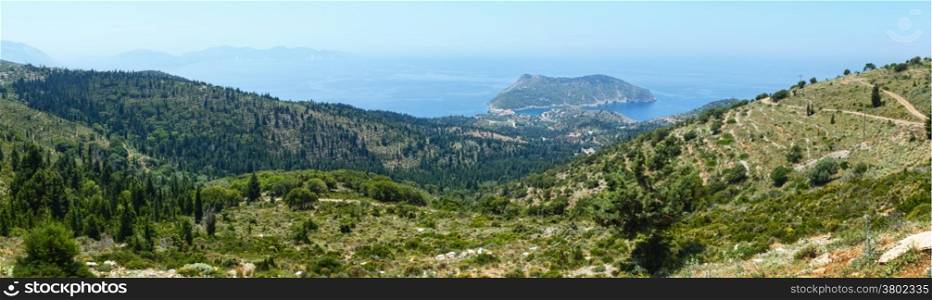 Summer sea view of Assos peninsula (Greece, Kefalonia, Ionian Sea). Panorama.