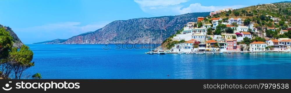 Summer sea view of Assos village (Greece, Kefalonia, Ionian Sea). Panorama.