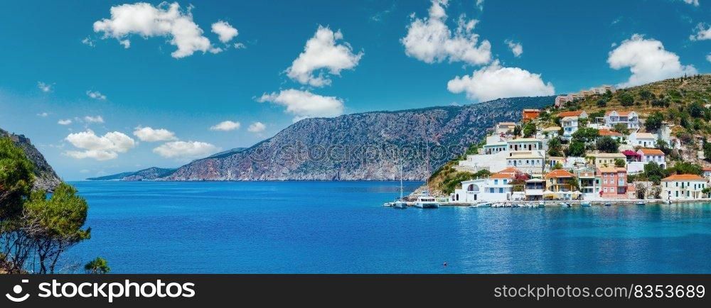 Summer sea view of Assos village  Greece,  Kefalonia, Ionian Sea . Panorama.