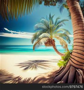 Summer Seaside Palm Background. Generative AI