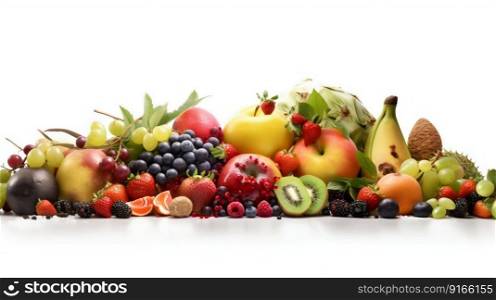 Summer seasonal juicy fruits and vegetables isolated. Generative AI. High quality illustration. Summer seasonal juicy fruits and vegetables isolated. Generative AI