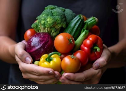 summer set of vegetables healthy food in hand generative ai.