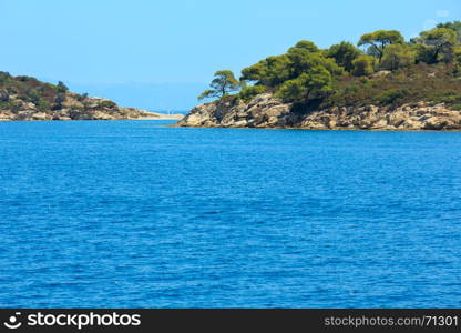 Summer Sithonia coastline and Aegean sea scenery (Lagonisi, Halkidiki, Greece).