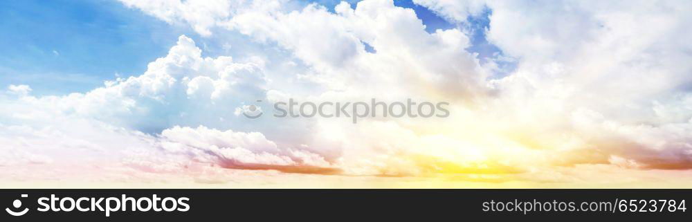 Summer sky background. Summer background. Cloudy sky panorama outdoor landscape. Summer sky background