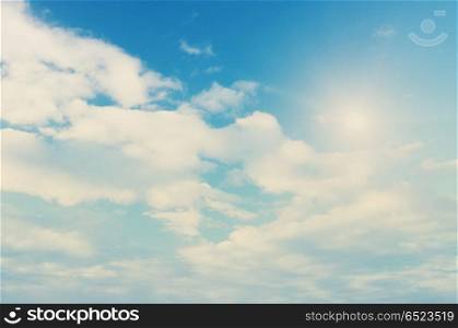 Summer sky clouds. Sky and clouds. Bright air summer background. Summer sky clouds