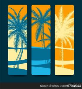 Summer style bookmarks with palm trees. Summer style bookmarks with palm trees and beach landscape. Vector illustration