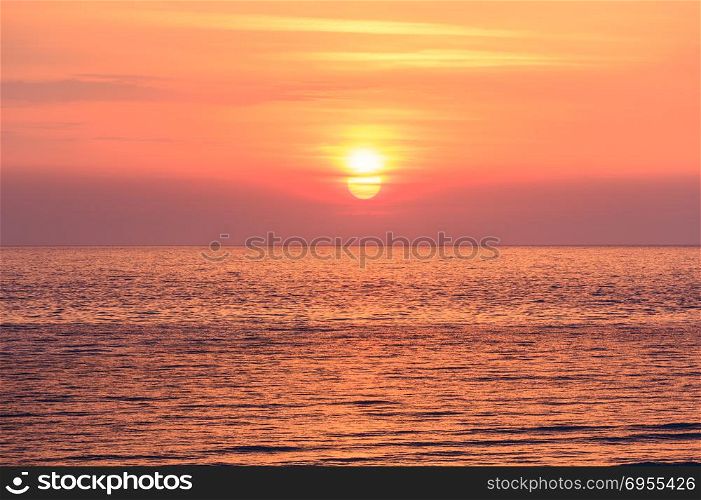 Summer sunrise seascape view from Spiaggia di Sfinale Adriatic Sea beach (Vieste region, Gargano peninsula in Puglia, Italy).