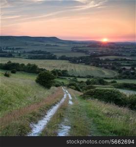 Summer sunset landscape overlooking English countryside