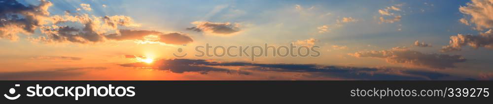 Summer sunset sky with clouds panorama background