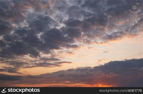 Summer sunset sky with clouds panorama background