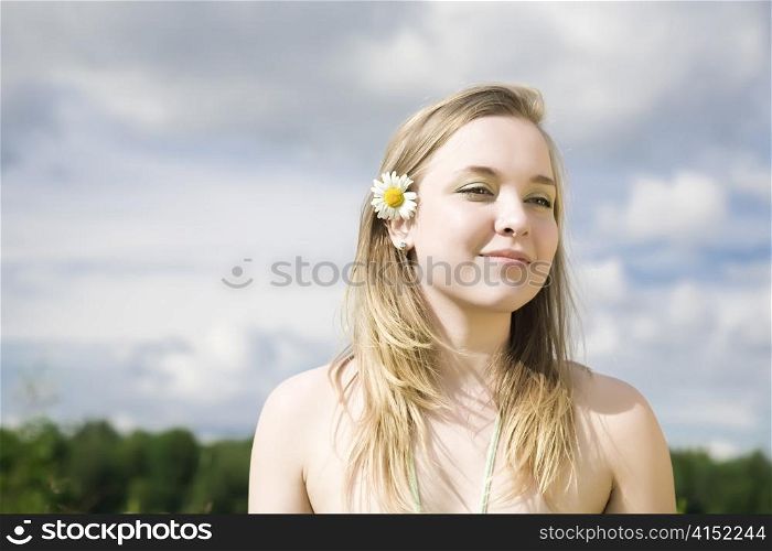 Summer Time. Young Woman Relaxing Outdoors.