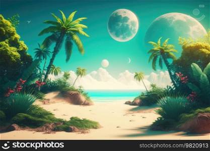 Summer Tropical Background. Illustration Generative AI