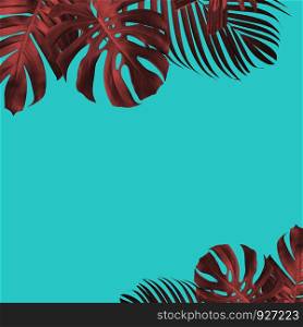 Summer tropical leaves background duo tone style