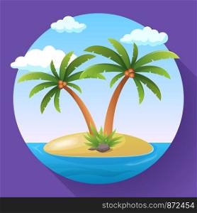 Summer Vacation Holiday Tropical Ocean Island With Palm Tree Flat Vector Illustration.. Summer Vacation Holiday Tropical Ocean Island With Palm Tree Flat Vector Illustration