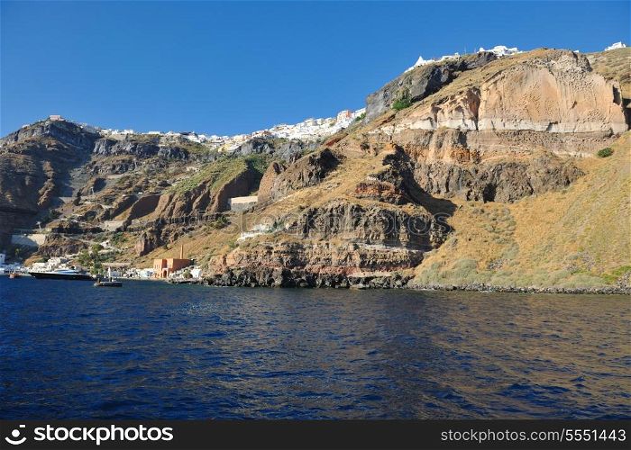 summer vacation on beautiful vulcanic island santorini at greece