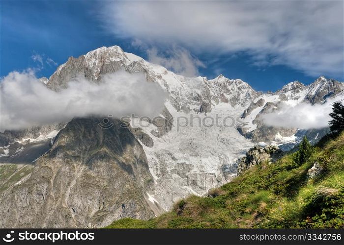 summer view Mont Blanc, Courmayeur, Italy.