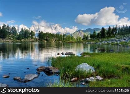summer view of Arpy lake, La Thuile, Aosta valley, Italy