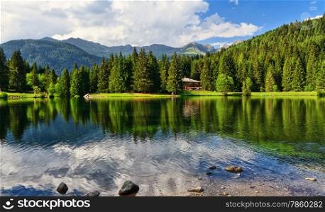 summer view of Caprioli lake in Val di Sole, Trentino, Italy