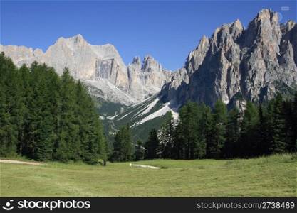 summer view of Catinaccio mountain, Italian Dolomites