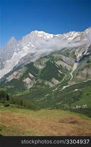 summer view of Ferret Valley and mont Blanc, Italy