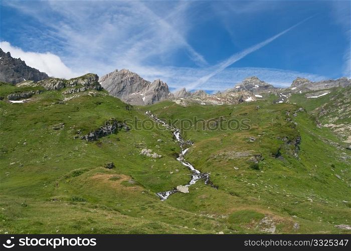 summer view of Italian Alps in Aosta Valley