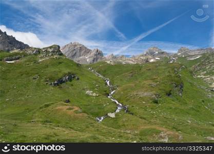 summer view of Italian Alps in Aosta Valley