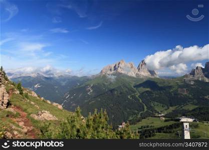 summer view of Italian Dolimites with Sassolungo mountain