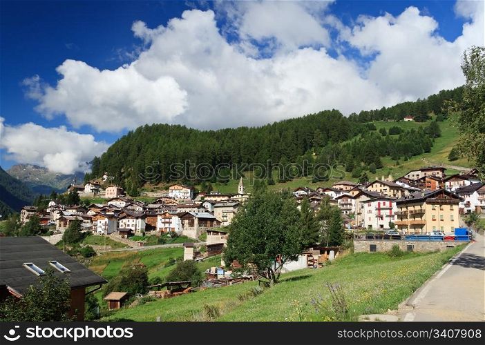 summer view of Pejo, small town in Val di Sole, Trentino, Italy