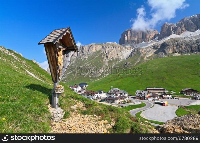 summer view of Pordoi pass, Italian Dolomites