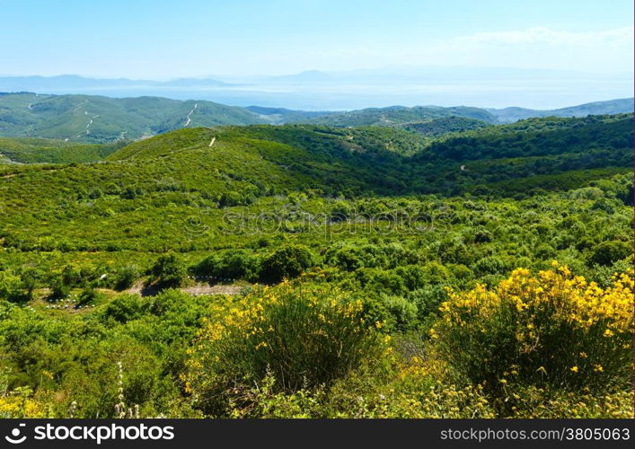 Summer view of the Aegean Sea from the top of the hill (Greece)
