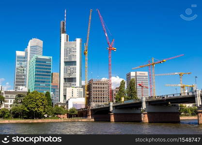 Summer view of the financial district in Frankfurt, Germany