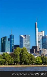 Summer view of the financial district in Frankfurt, Germany