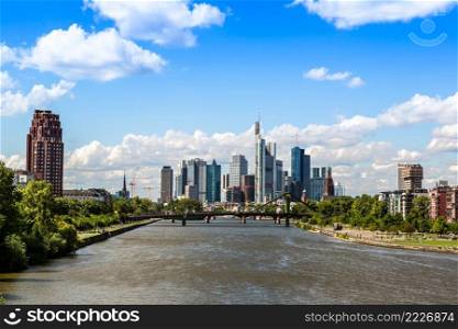 Summer view of the financial district in Frankfurt, Germany