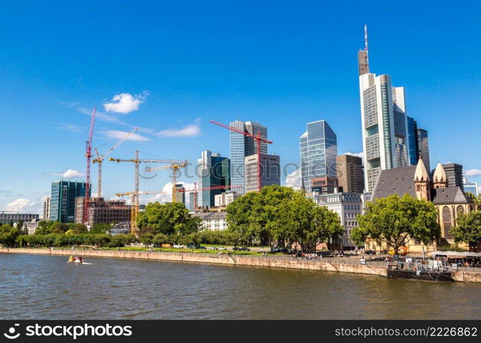 Summer view of the financial district in Frankfurt, Germany in a summer day