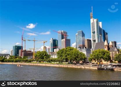 Summer view of the financial district in Frankfurt, Germany in a summer day