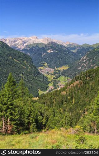 summer view of Val di Fassa on summer Trentino, Italy.