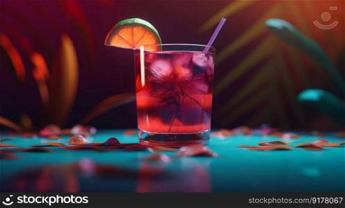 Summer vivid background with cocktail. Illustration Generative AI
