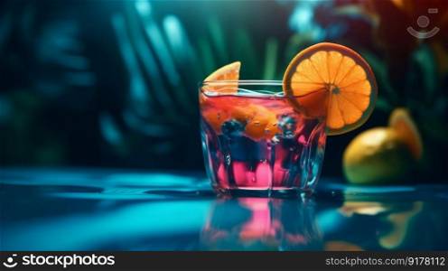 Summer vivid background with cocktail. Illustration Generative AI 