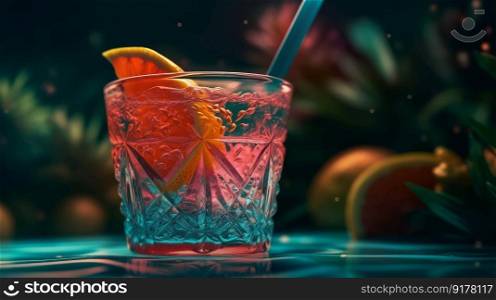 Summer vivid background with cocktail. Illustration Generative AI 