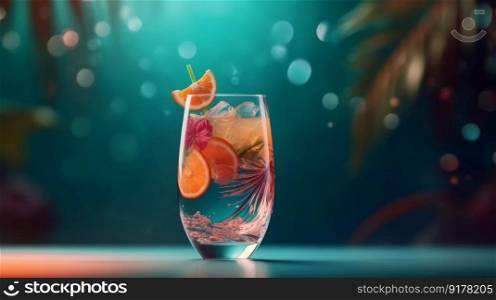 Summer vivid background with cocktail. Illustration Generative AI
