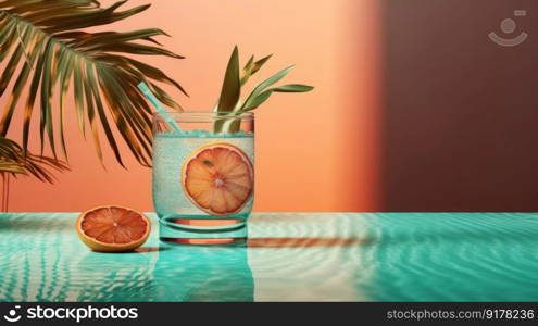 Summer vivid background with cocktail. Illustration Generative AI
