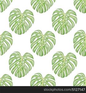 Summer watercolor seamless pattern with green tropical leaves