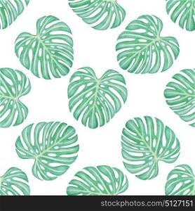Summer watercolor seamless pattern with green tropical leaves
