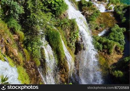 Summer waterfalls and grasses in Plitvice Lakes National Park (Croatia)