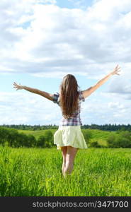 summer woman fly in blue sky